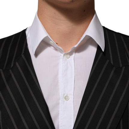 Dolce & Gabbana Black Stripes Wool Dress Men Waistcoat Vest