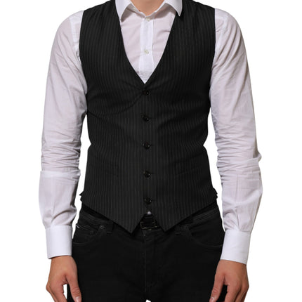 Dolce & Gabbana Black Wool Men Dress Formal Waistcoat Vest