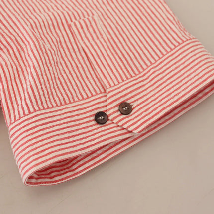 Dolce & Gabbana Red White Striped Cotton Short Sleeve Shirt