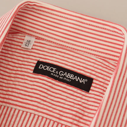 Dolce & Gabbana Red White Striped Cotton Short Sleeve Shirt