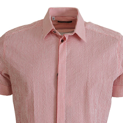 Dolce & Gabbana Red White Striped Cotton Short Sleeve Shirt