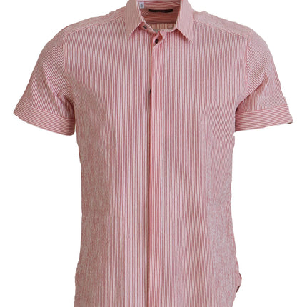 Dolce & Gabbana Red White Striped Cotton Short Sleeve Shirt