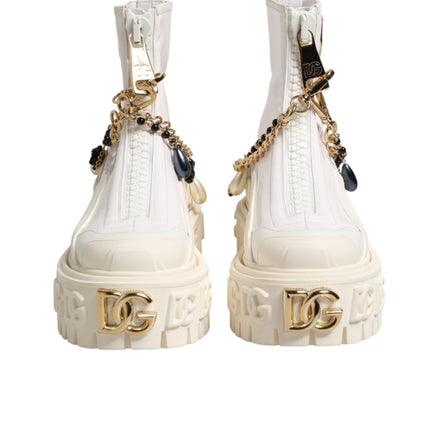 Dolce & Gabbana White Leather Rubber Logo Ankle Boots Shoes