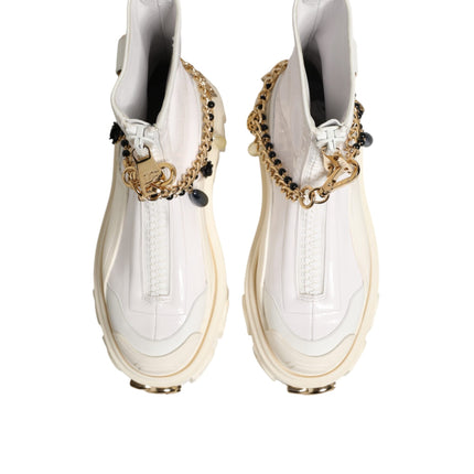 Dolce & Gabbana White Leather Rubber Logo Ankle Boots Shoes