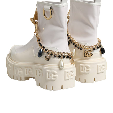 Dolce & Gabbana White Leather Rubber Logo Ankle Boots Shoes