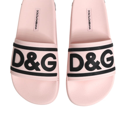 Dolce & Gabbana Pink Rubber Slides Sandals Beachwear Shoes