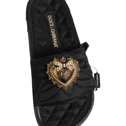 Dolce & Gabbana Black Devotion Matelassé Leather Slides Shoes