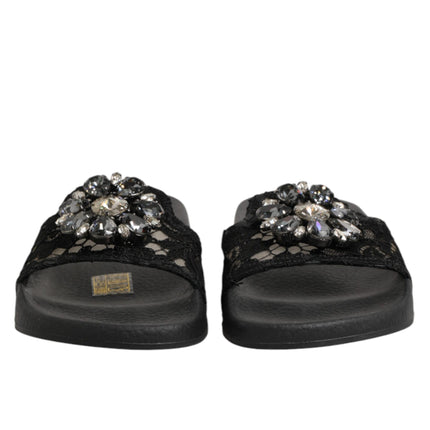 Dolce & Gabbana Black Devotion Matelassé Leather Slides Shoes