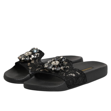Dolce & Gabbana Black Devotion Matelassé Leather Slides Shoes