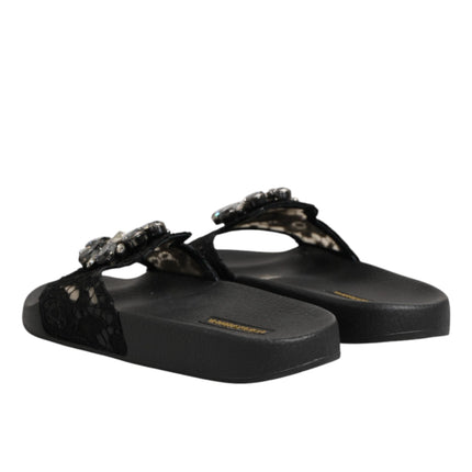 Dolce & Gabbana Black Devotion Matelassé Leather Slides Shoes