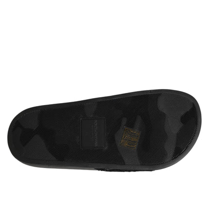 Dolce & Gabbana Black Devotion Matelassé Leather Slides Shoes