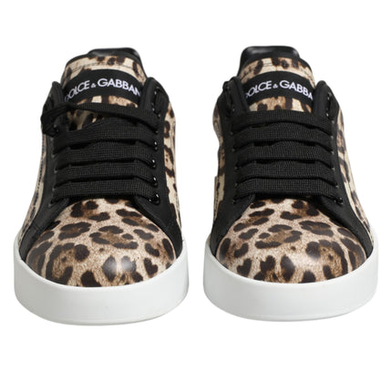 Dolce & Gabbana Brown Leather Leopard Low Top Sneakers Shoes