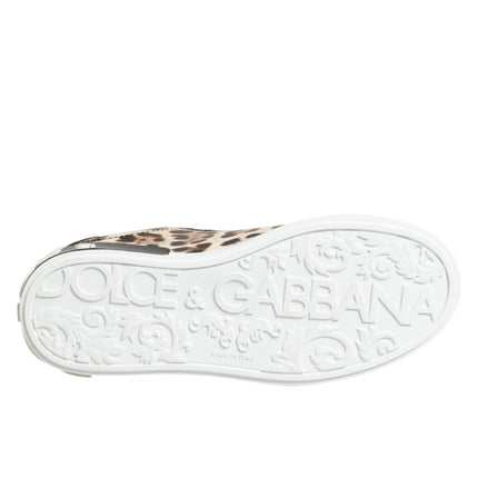 Dolce & Gabbana Brown Leather Leopard Low Top Sneakers Shoes