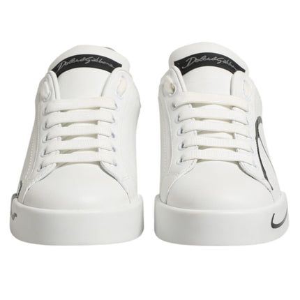 Dolce & Gabbana White Gray Low Top Leather Sneaker Shoes