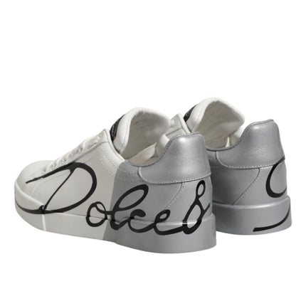 Dolce & Gabbana White Gray Low Top Leather Sneaker Shoes