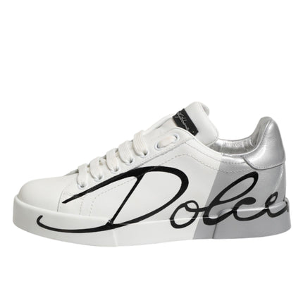 Dolce & Gabbana White Gray Low Top Leather Sneaker Shoes