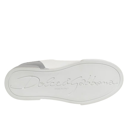 Dolce & Gabbana White Gray Low Top Leather Sneaker Shoes