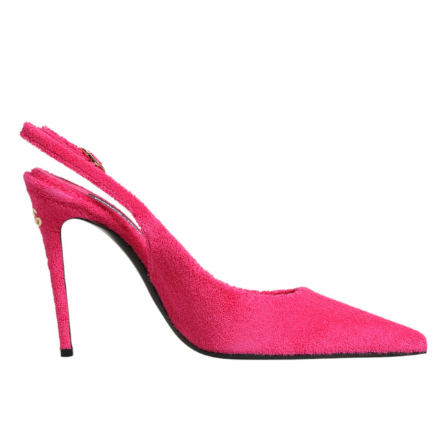Dolce & Gabbana Pink Terry Cloth High Heels Slingback Shoes