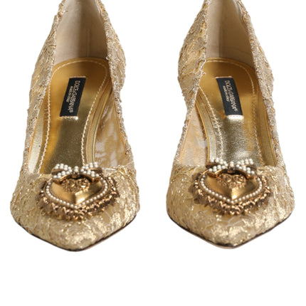 Dolce & Gabbana Gold Taormina Lace DEVOTION Pumps Shoes