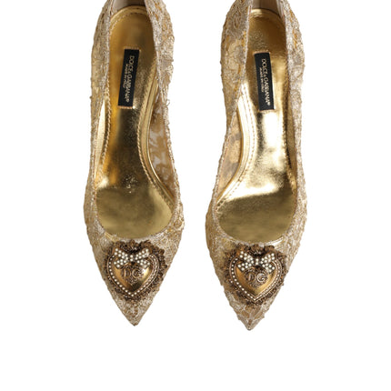Dolce & Gabbana Gold Taormina Lace DEVOTION Pumps Shoes