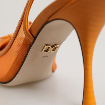 Dolce & Gabbana Orange Leather Mesh Heels Slingback  Shoes