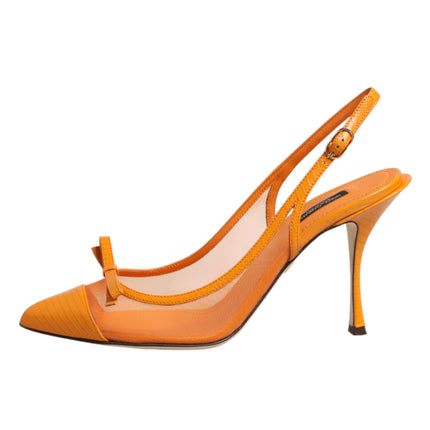 Dolce & Gabbana Orange Leather Mesh Heels Slingback  Shoes