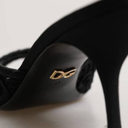 Dolce & Gabbana Black Embroidered Slip On Heels Slides Shoes