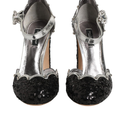 Dolce & Gabbana Black Sequined Ankle Strap Sandals Shoes
