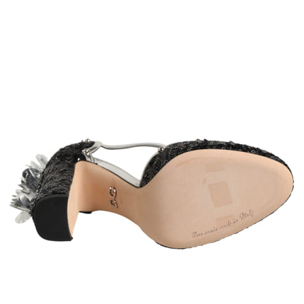 Dolce & Gabbana Black Sequined Ankle Strap Sandals Shoes