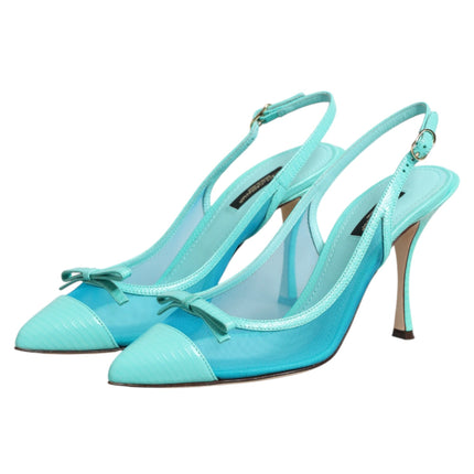 Dolce & Gabbana Blue Leather Mesh Heels Slingback Shoes