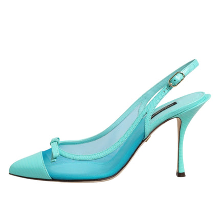 Dolce & Gabbana Blue Leather Mesh Heels Slingback Shoes
