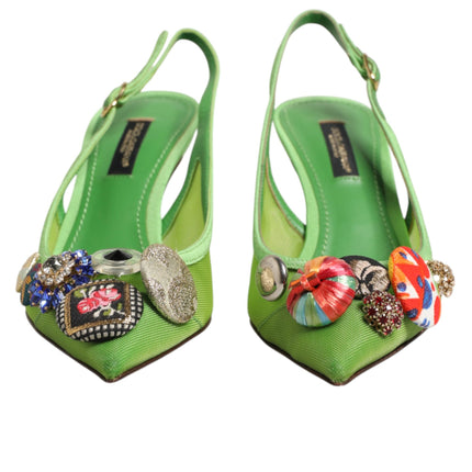 Dolce & Gabbana Green Embellished Heels Slingbacks Shoes