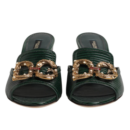 Dolce & Gabbana Green DG Amore Heel Slides Sandals Shoes