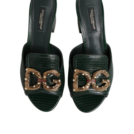 Dolce & Gabbana Green DG Amore Heel Slides Sandals Shoes