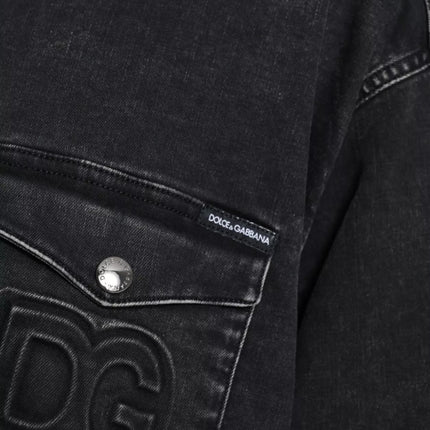 Dolce & Gabbana Black Cotton Long Sleeve Denim Casual Shirt