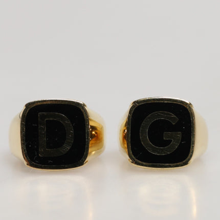 Dolce & Gabbana Gold-Tone Real Brass Black Enamel "DG" Adjustable Rings