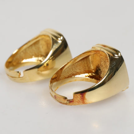 Dolce & Gabbana Gold-Tone Real Brass Black Enamel "DG" Adjustable Rings