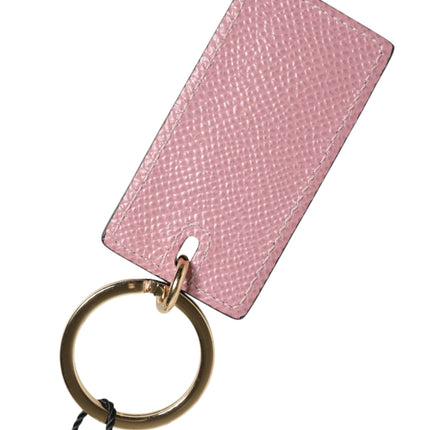 Dolce & Gabbana Pink Calf Leather Logo Metal Ring Men Keychain Keyring