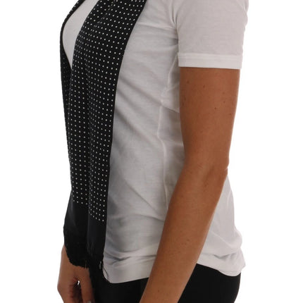 Dolce & Gabbana White Cotton Black Silk Scarf Top T-shirt
