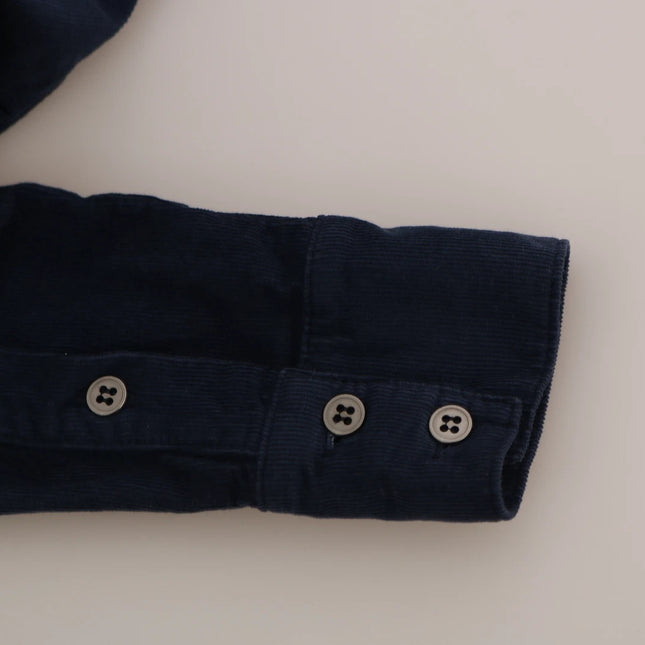 Acht Cotton Blue Corduroy Long Sleeves Shirt Top Blouse