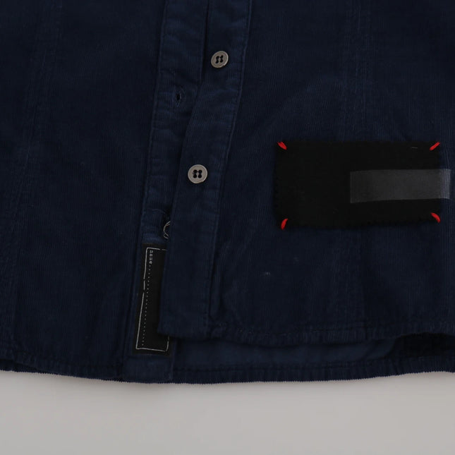 Acht Cotton Blue Corduroy Long Sleeves Shirt Top Blouse
