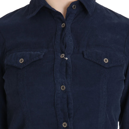 Acht Cotton Blue Corduroy Long Sleeves Shirt Top Blouse