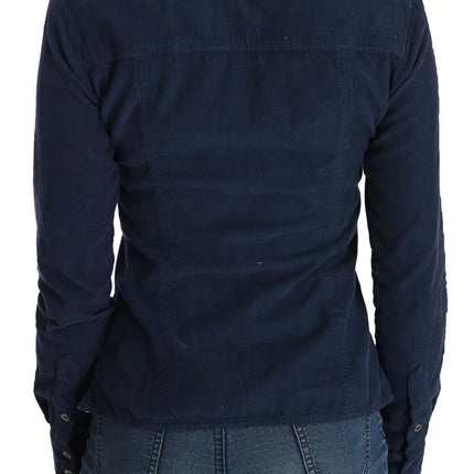 Acht Cotton Blue Corduroy Long Sleeves Shirt Top Blouse