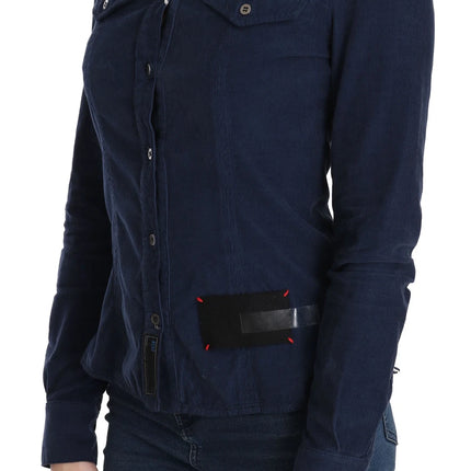 Acht Cotton Blue Corduroy Long Sleeves Shirt Top Blouse