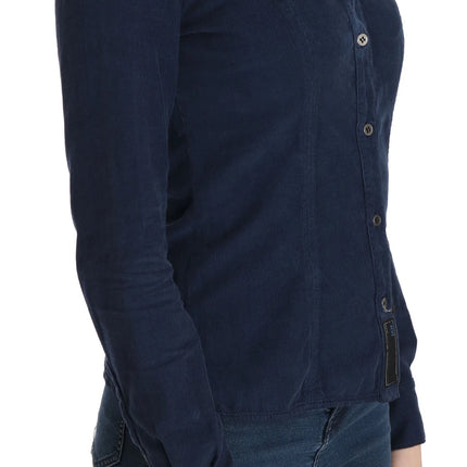 Acht Cotton Blue Corduroy Long Sleeves Shirt Top Blouse