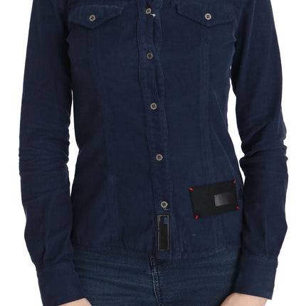 Acht Cotton Blue Corduroy Long Sleeves Shirt Top Blouse
