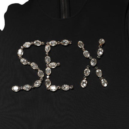 Dolce & Gabbana Black Jersey Lace Ruching Rhinestone Tank Top