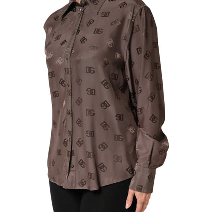 Dolce & Gabbana Brown Collared Long Sleeves Logo Shirt Top