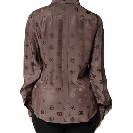 Dolce & Gabbana Brown Collared Long Sleeves Logo Shirt Top
