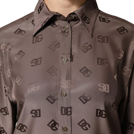 Dolce & Gabbana Brown Collared Long Sleeves Logo Shirt Top